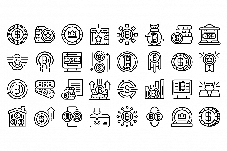 Tokens icons set, outline style example image 1