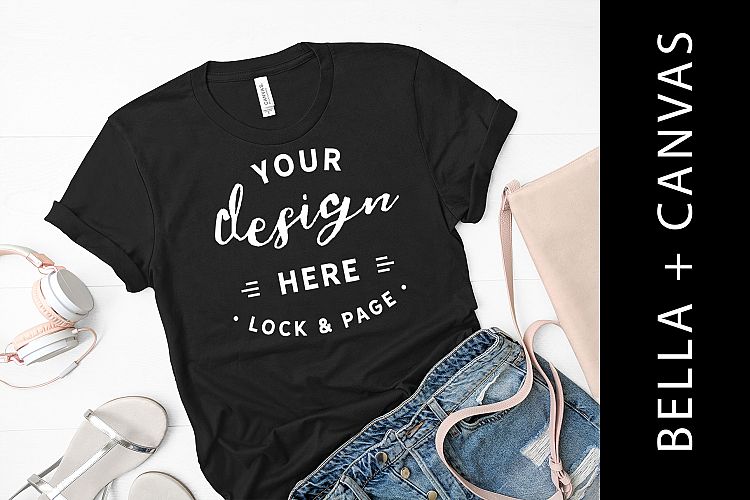 Black Bella Canvas 3001 T-Shirt Mockup Feminine Mock Up