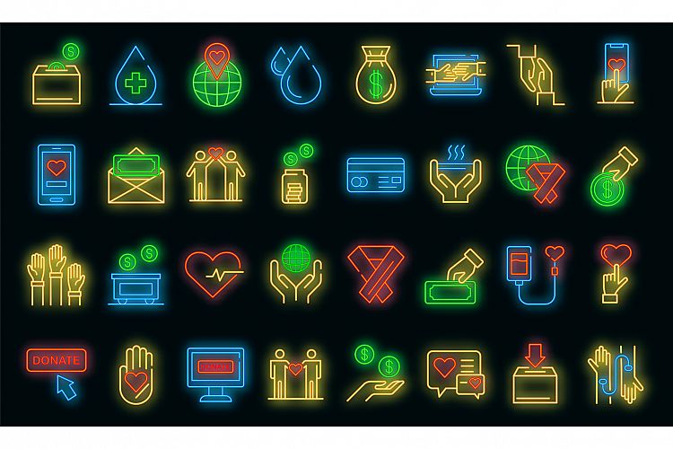 Donations icons set vector neon example image 1