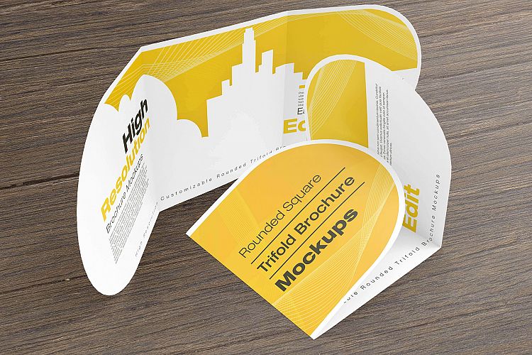 Rounded Square Tri-Fold Brochure Mockups