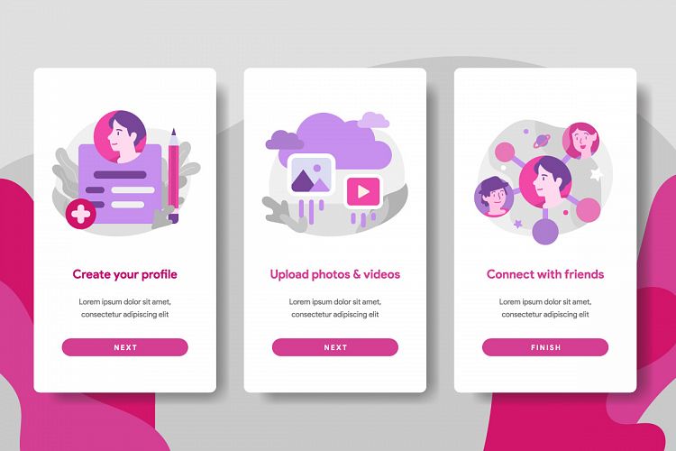 Onboarding screen page template of Social Media