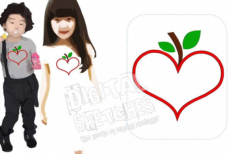 Heart Apple Applique Machine Embroidery Design 5 Sizes