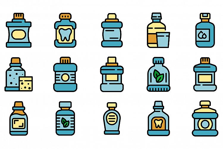 Mouthwash icons set vector flat example image 1