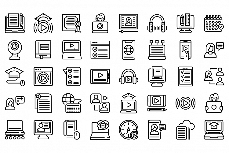 Online training icons set, outline style example image 1