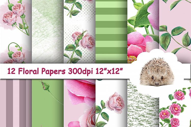 12 Pink and Green Backgrounds / Textures / Printable Papers