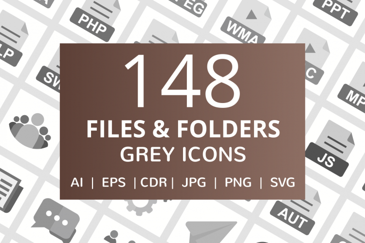 148 Files   Folders Flat Greyscale Icons