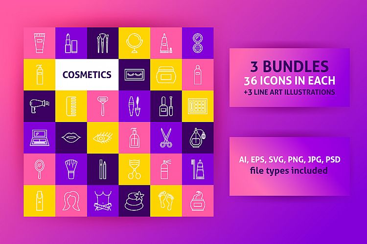 Cosmetics Line Art Icons