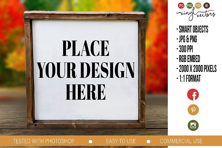 Fall Wood Sign Square Mock up PSD JPG PNG