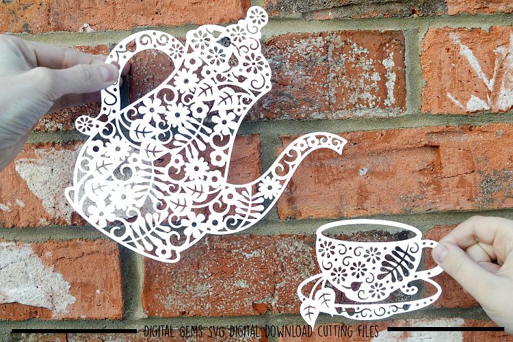 Coffee pot and cup paper cut SVG  DXF  EPS files