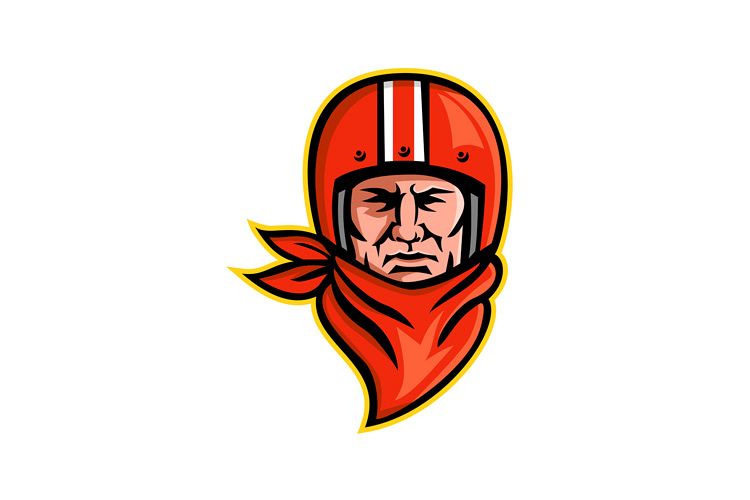 Biker Wearing Bandanna and Helmet Mascot