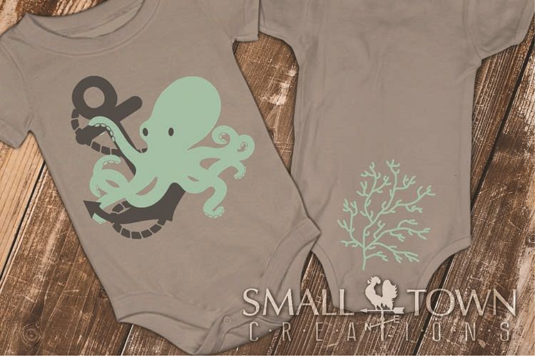 Octopus, Anchor, Ocean, Sea, Coral, SVG, Psd, Ai, cut file