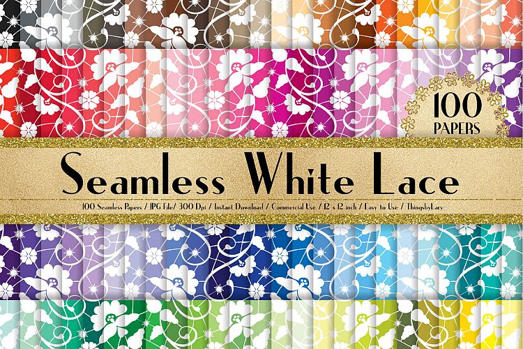 100 Seamless White Lace Floral Digital Papers 12 x 12 inch