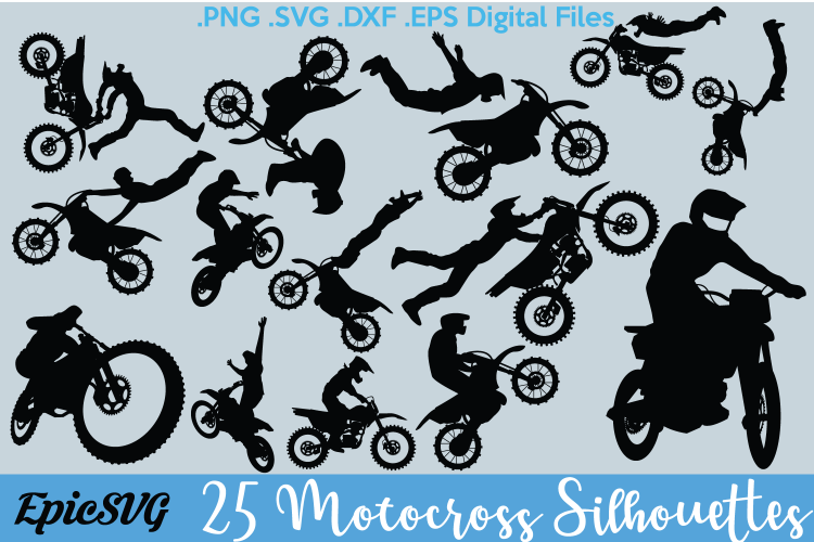 15 Motocross Riders | .SVG .PDF .EPS .dxf .png | Dirtbike Vector Graphic Silhouette Cameo Cricut Clipart