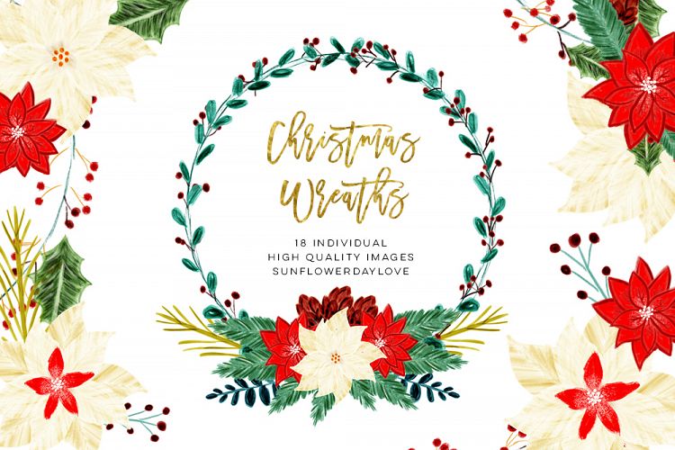Christmas Floral Wreaths Illustration Clip Art