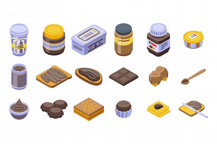 Chocolate paste icons set, isometric style example image 1