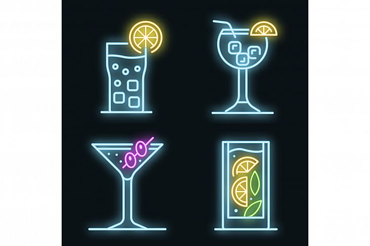 Cocktail icons set vector neon example image 1