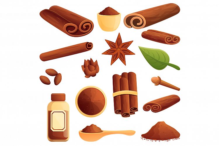 Cinnamon icons set, cartoon style example image 1