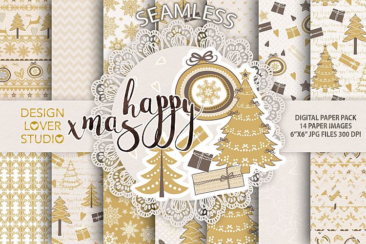 Gold christmas digital papers pack