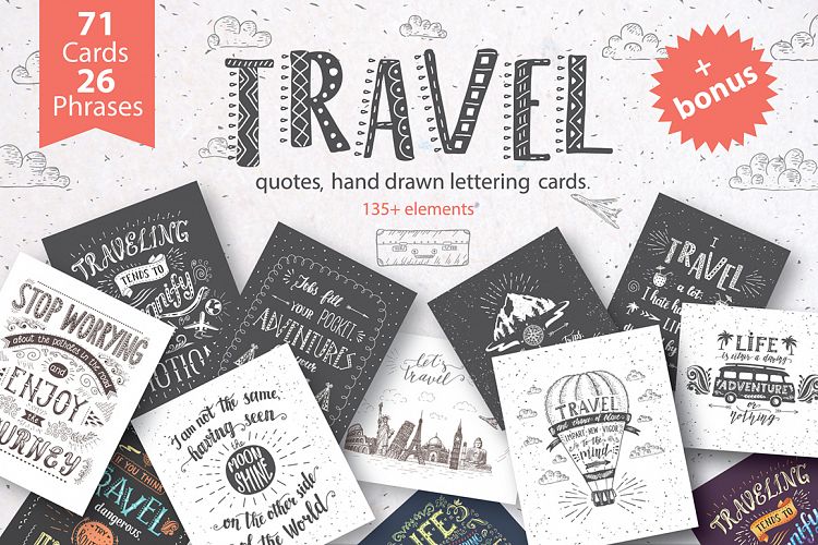 Travel hand drawn postcards/banners.