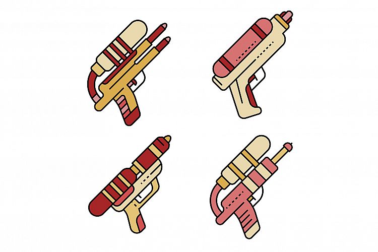 Squirt gun icons set line color vector example image 1