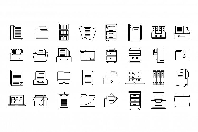 Office storage of documents icons set, outline style example image 1