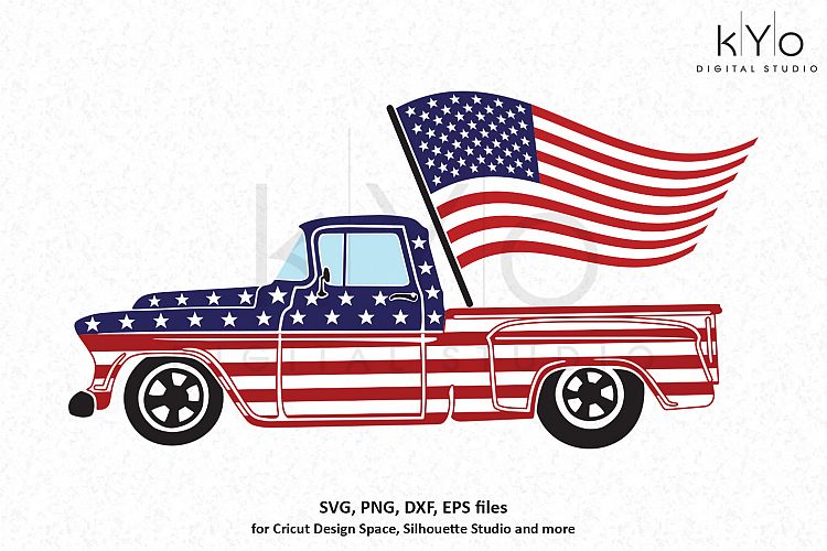 4th of July American flag truck SVG DXF PNG EPS files