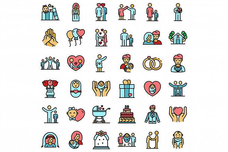 Family moments icons set vector flat