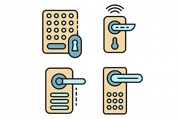 Wireless door lock icons set vector flat example image 1