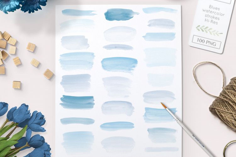 watercolour brush strokes blue clipart - 100 PNG 