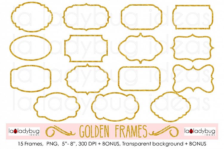 Golden frames. Clip art. Foil gold frames.