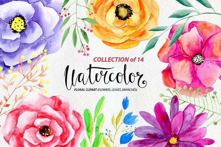 Watercolor flowers png clipart example image 1