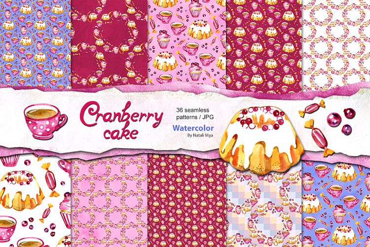 Watercolor cranberry cake patterns