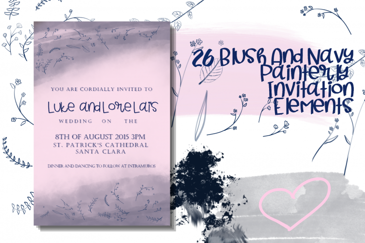 26 Blush and Navy Invitation Elements