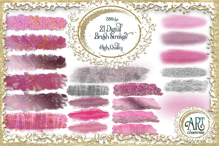 Brush Strokes in Pink mauve and silver - Lovely Pink Glitter - Digital Clipart 21 of beautiful PNG files