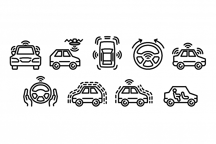 Driverless car icons set, outline style example image 1