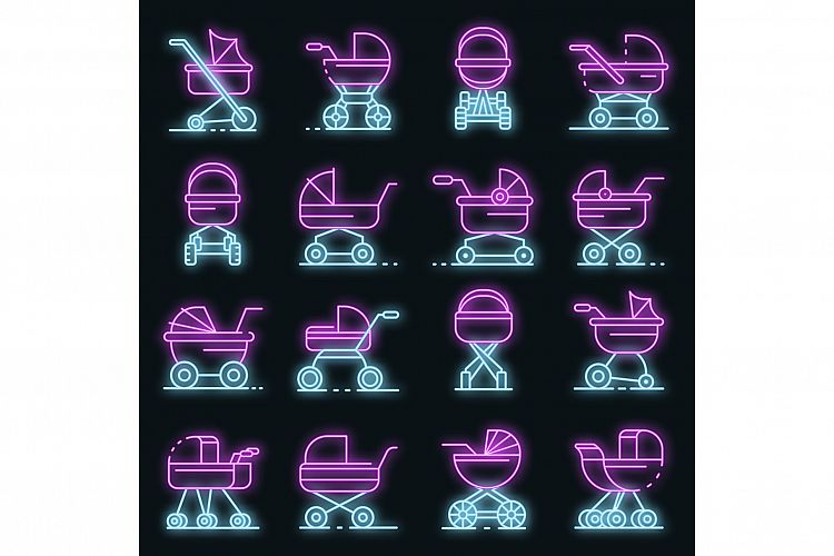 Pram icons set vector neon example image 1