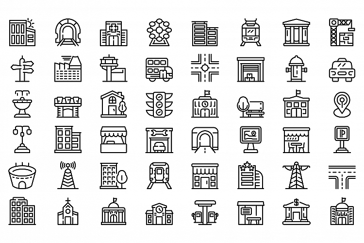 City infrastructure icons set, outline style example image 1