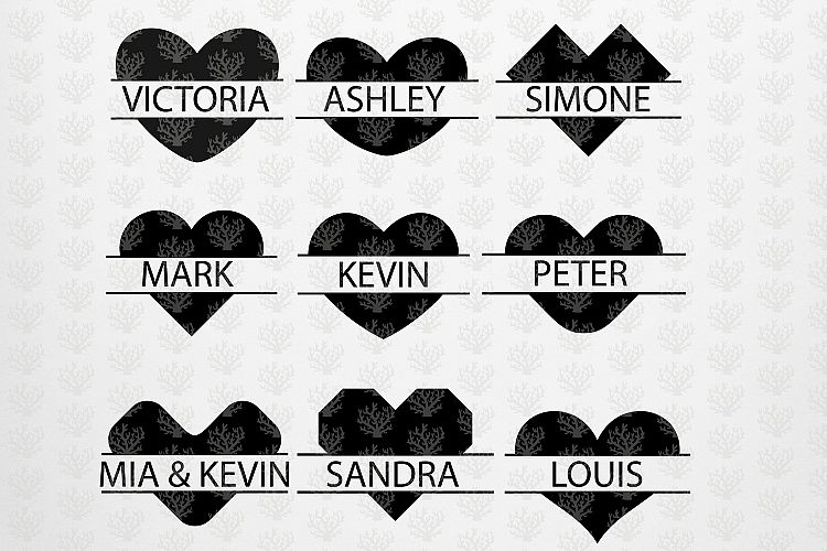 BIg SVG MONOGRAM BUNDLES - 9 Heart Split Monogram DXF PNG