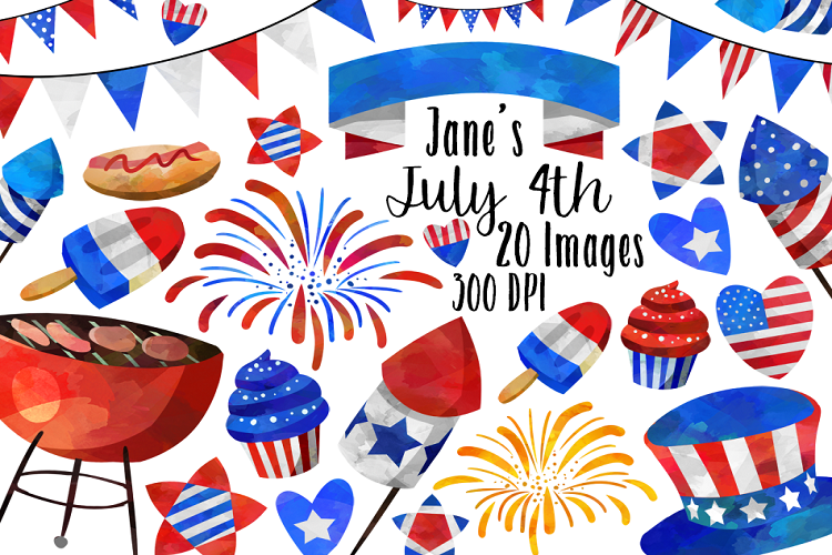 Watercolor July 4th Clipart