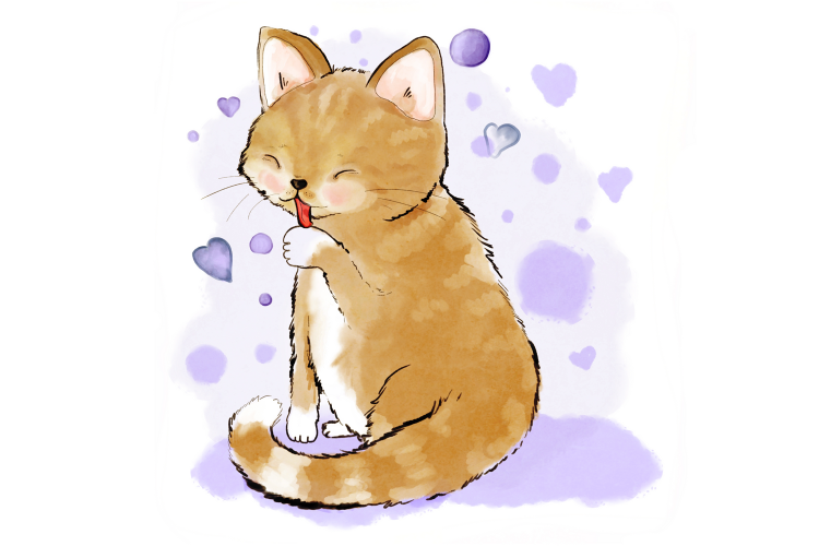 Cute Cat Licking Her Paw | JPEG ILLUSTRATION