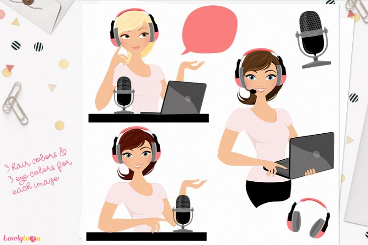 Woman podcast character clip art (L265 Piper)