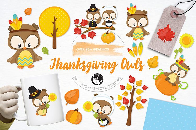 Thanksgiving Owls graphics and illustrations