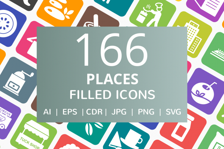 166 Places Filled Round Corner Icons