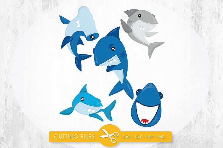 Sharks cutting files svg, dxf, pdf, eps included - cut files for cricut and silhouette - Cutting Files SG