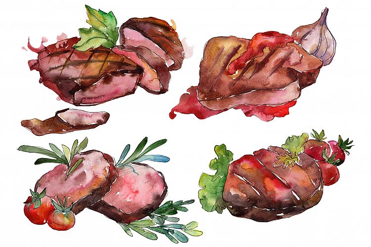 Meat steaks PNG watercolor set