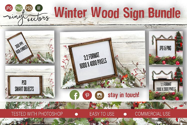 Winter Wood Sign Mock up Bundle PSD JPG PNG
