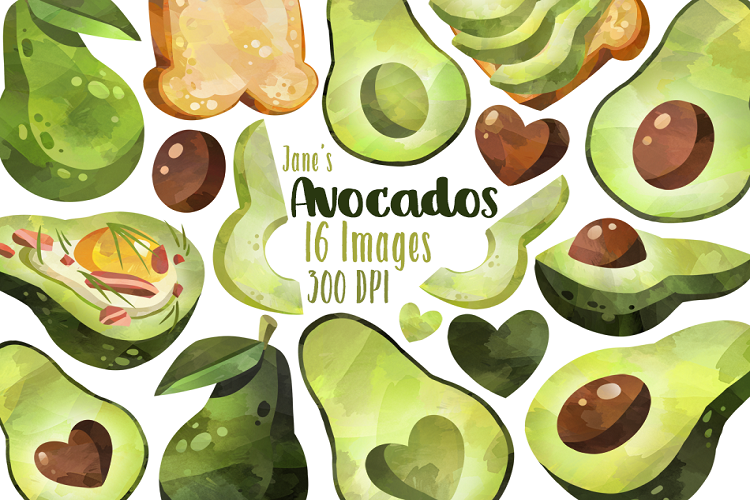 Watercolor Avocado Clipart