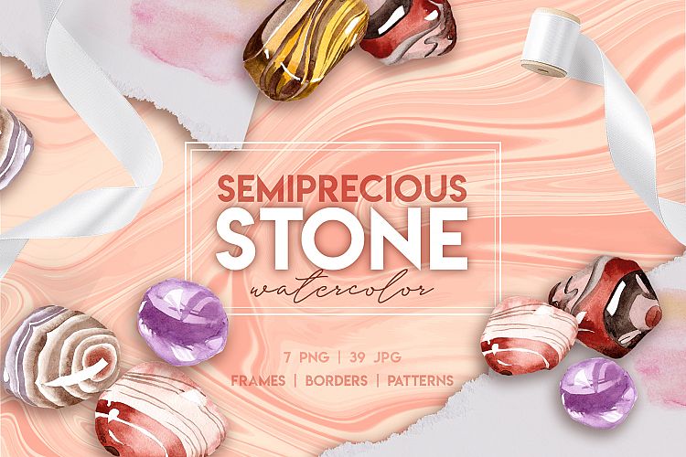 Semiprecious stone watercolor PNG set  