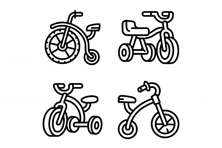 Tricycle icons set, outline style