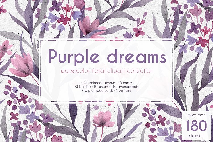 Purple dreams. Watercolor cliparts